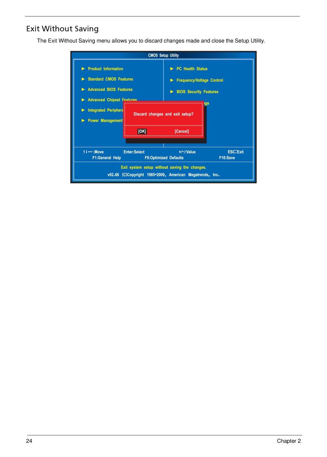 Acer X3812, X5812 manual Exit Without Saving 