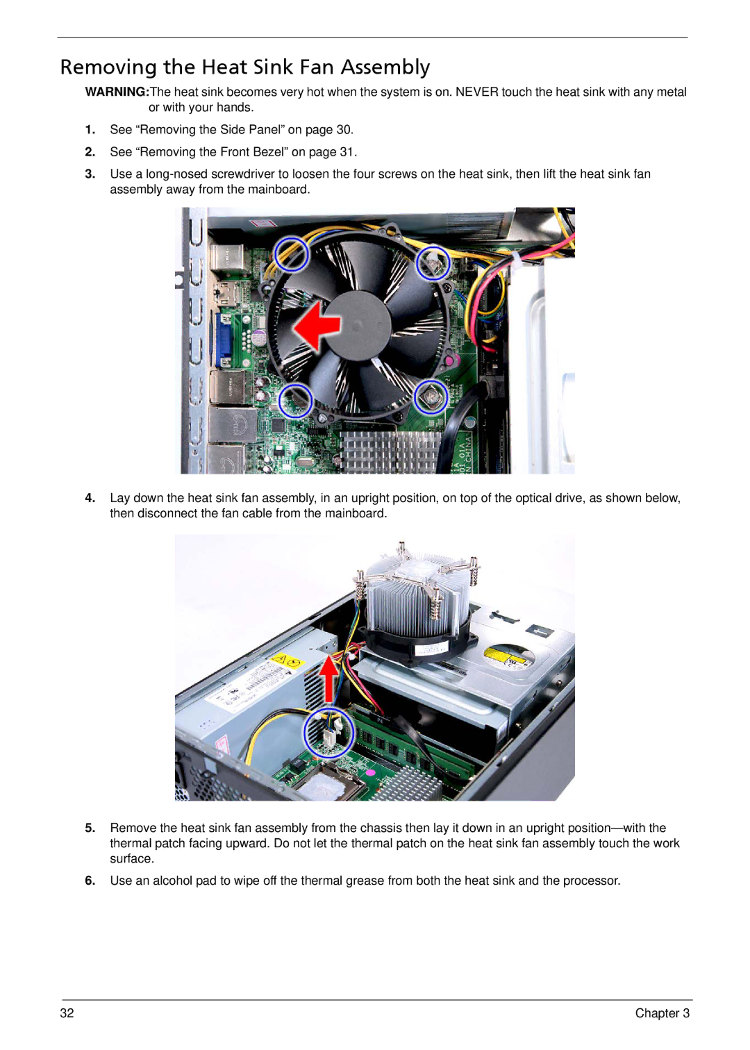 Acer X3812, X5812 manual Removing the Heat Sink Fan Assembly 