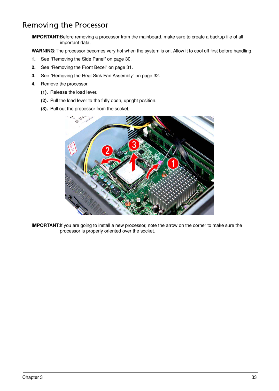 Acer X5812, X3812 manual Removing the Processor 