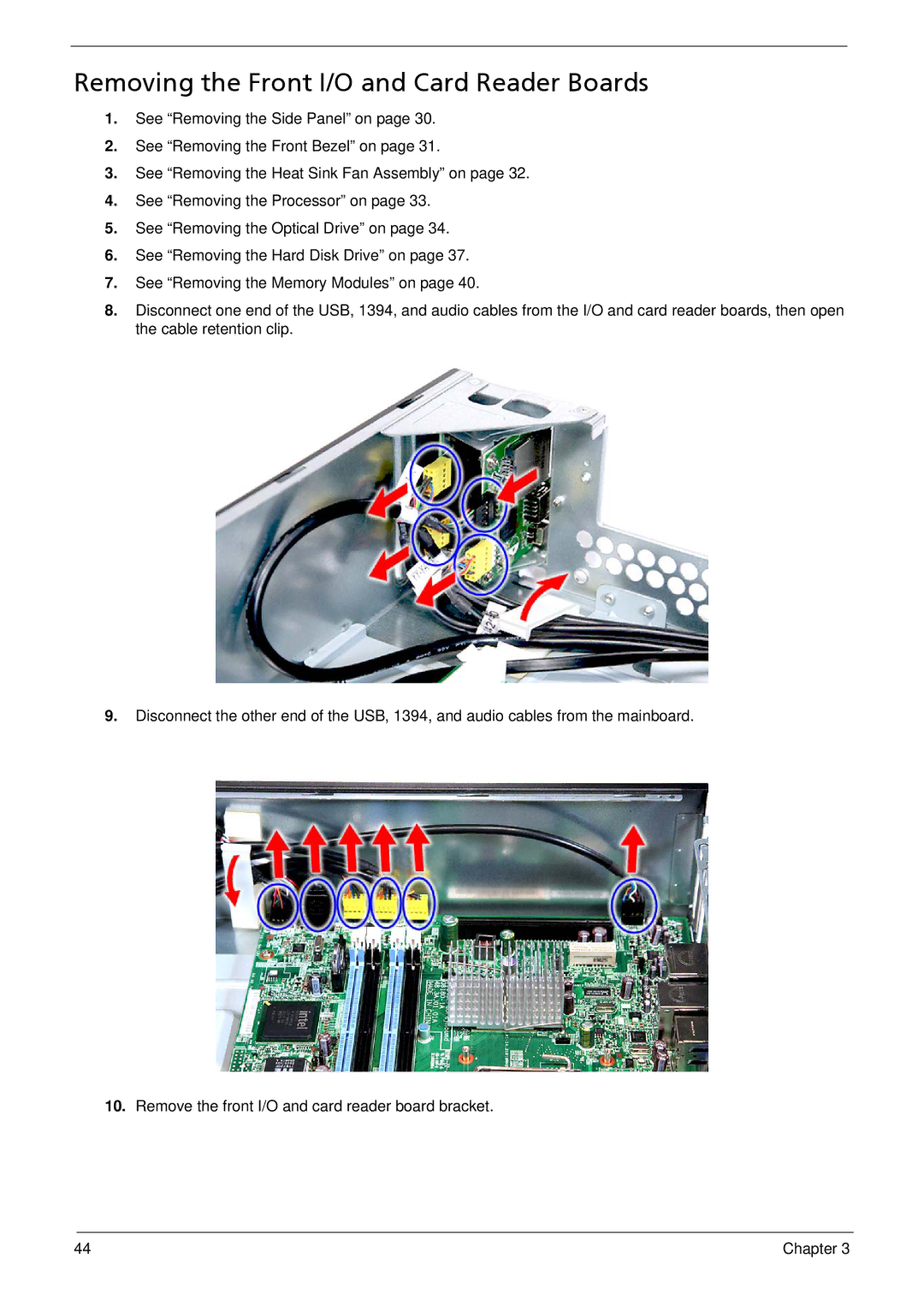 Acer X3812, X5812 manual Removing the Front I/O and Card Reader Boards 