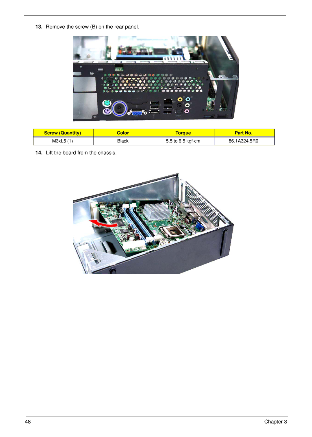 Acer X3812, X5812 manual Remove the screw B on the rear panel 