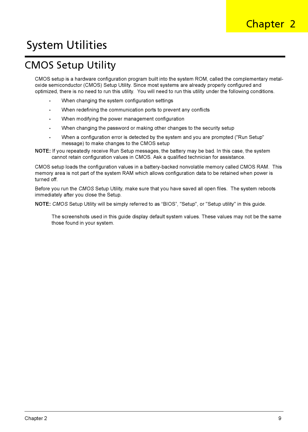 Acer X3910 manual System Utilities, Cmos Setup Utility 