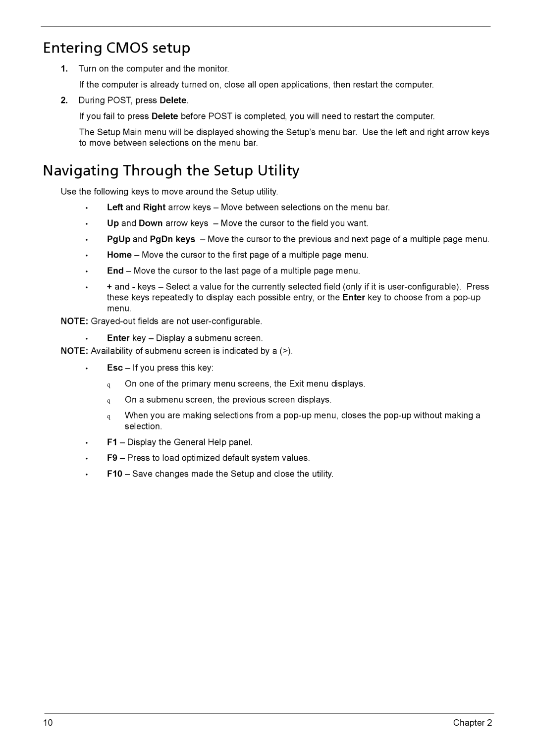 Acer X3910 manual Entering Cmos setup, Navigating Through the Setup Utility 