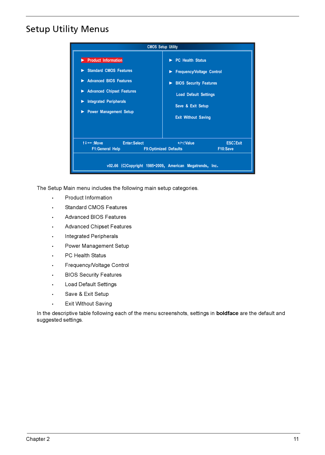 Acer X3910 manual Setup Utility Menus 