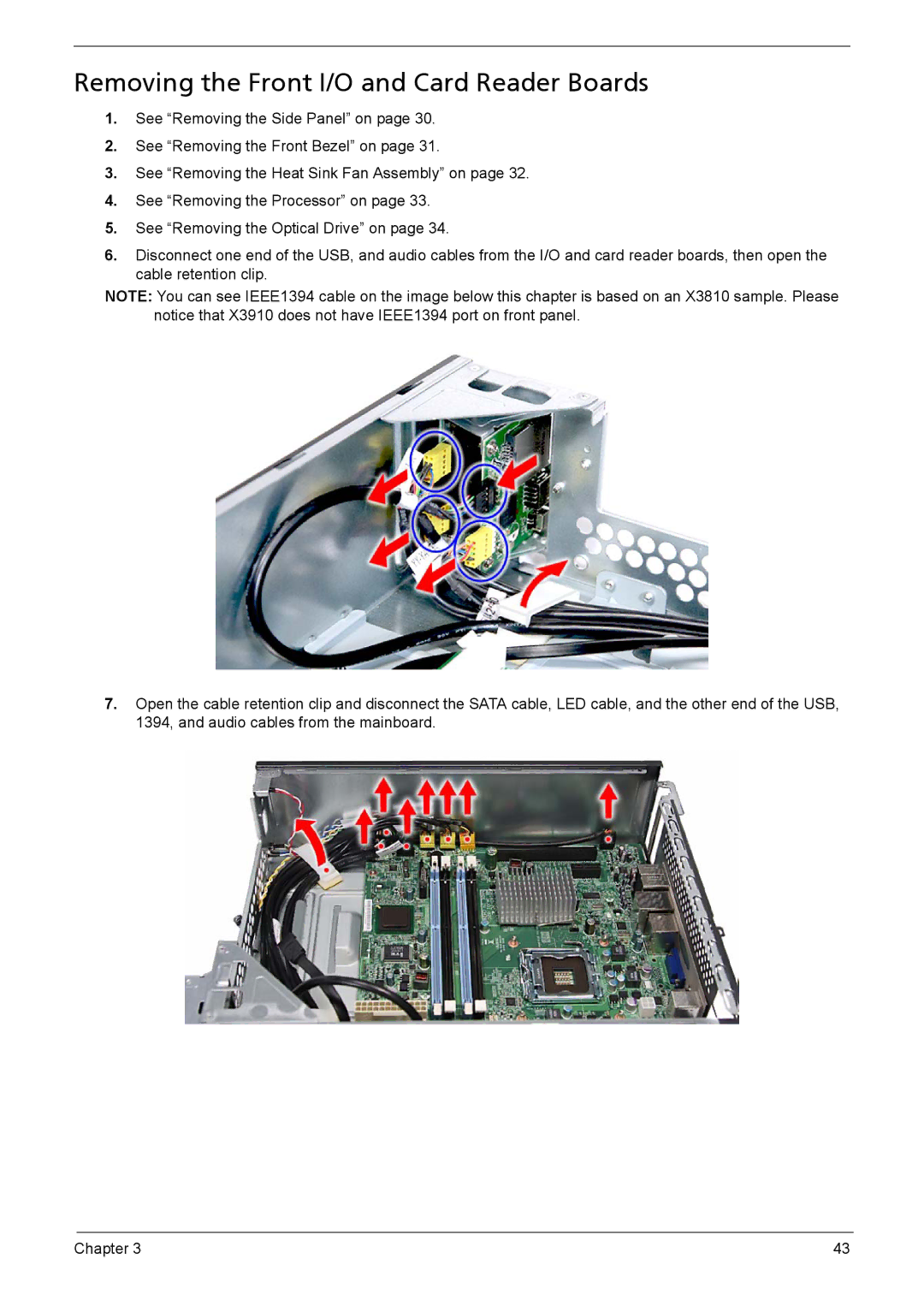 Acer X3910 manual Removing the Front I/O and Card Reader Boards 