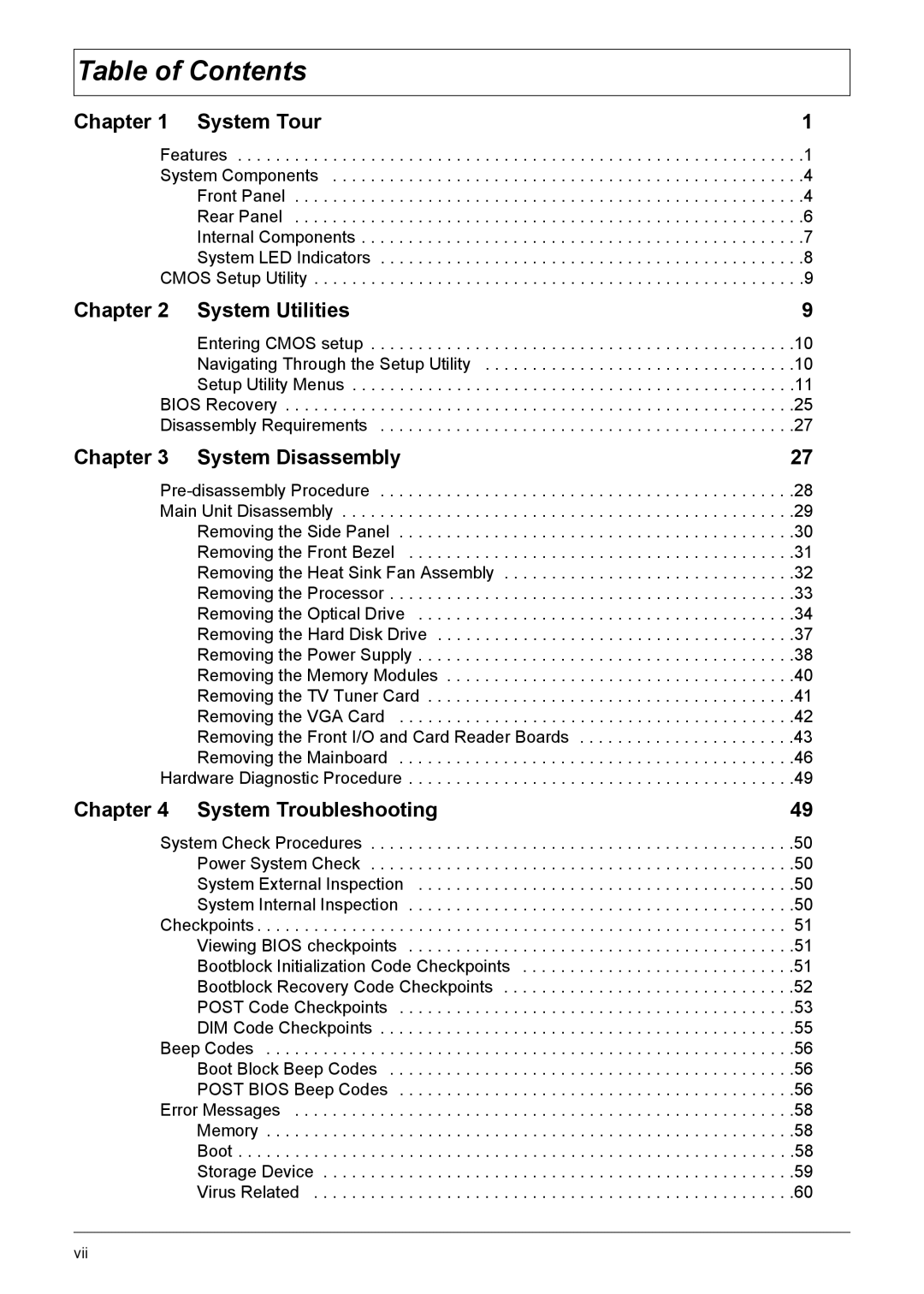 Acer X3910 manual Table of Contents 