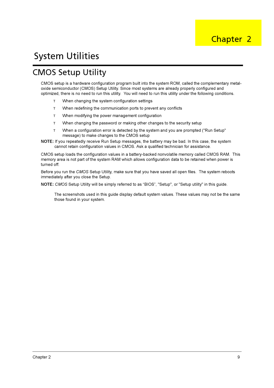 Acer X5950, X3950 manual System Utilities, Cmos Setup Utility 