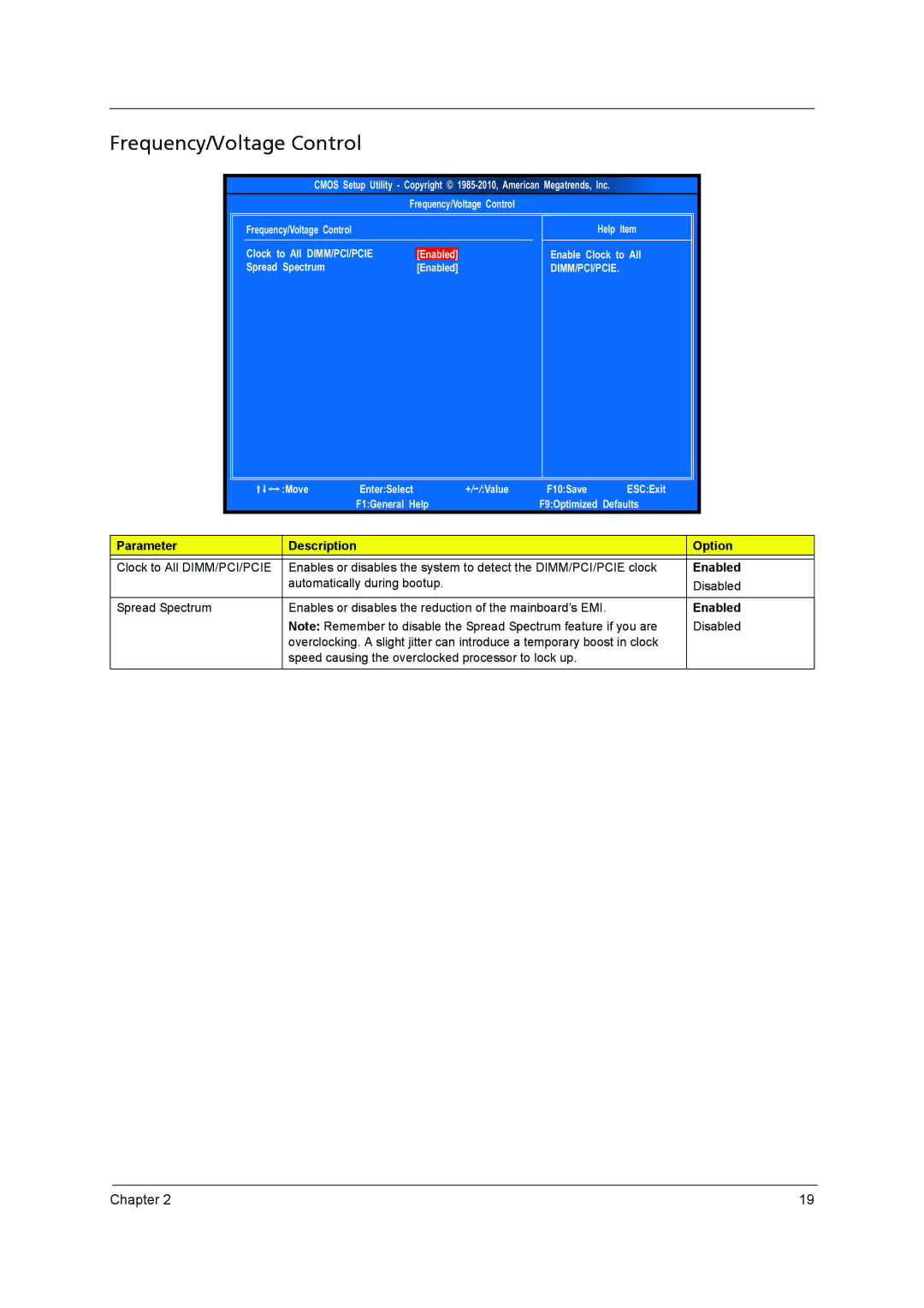 Acer X5950, X3950 manual Frequency/Voltage Control 