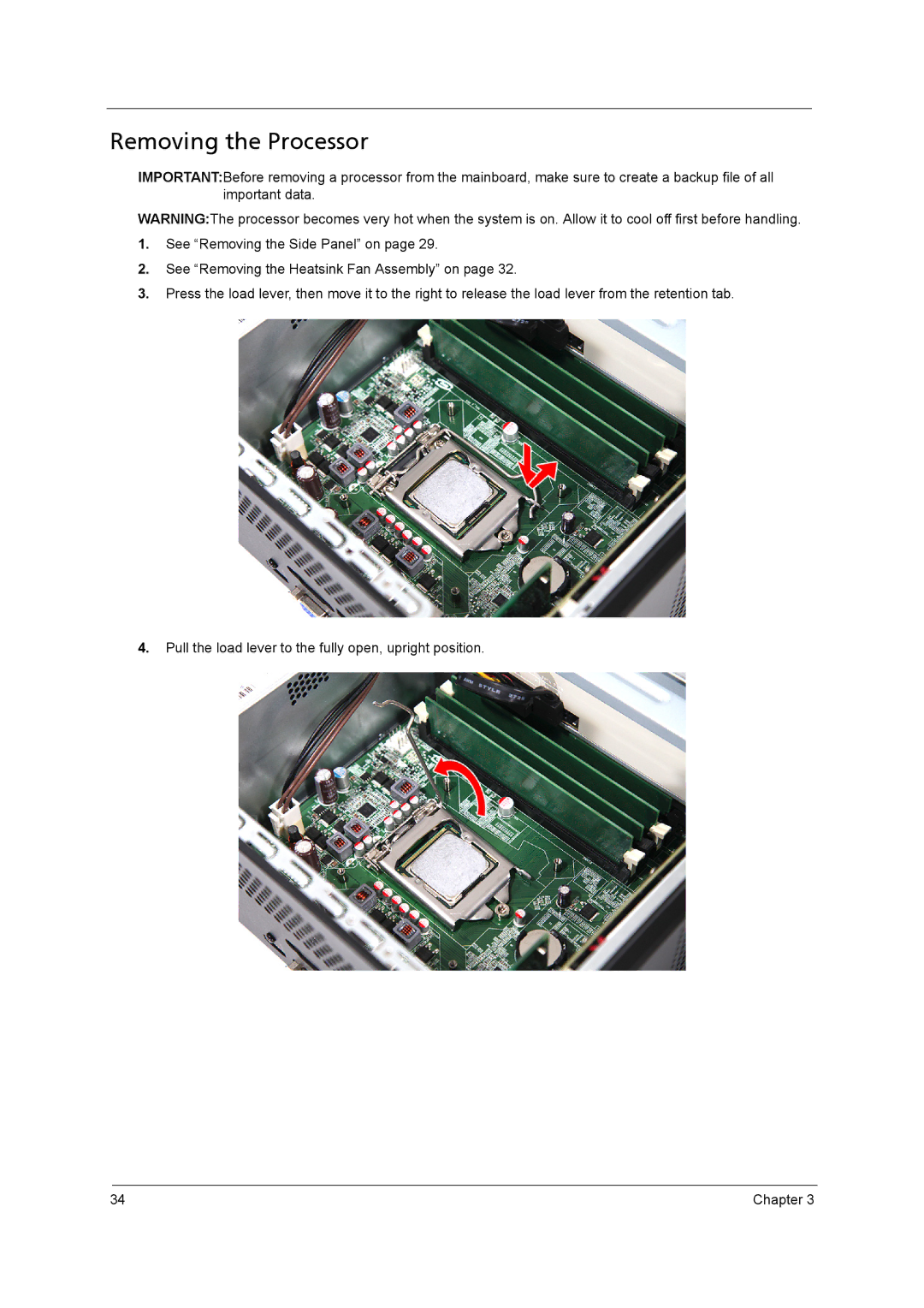 Acer X3950, X5950 manual Removing the Processor 