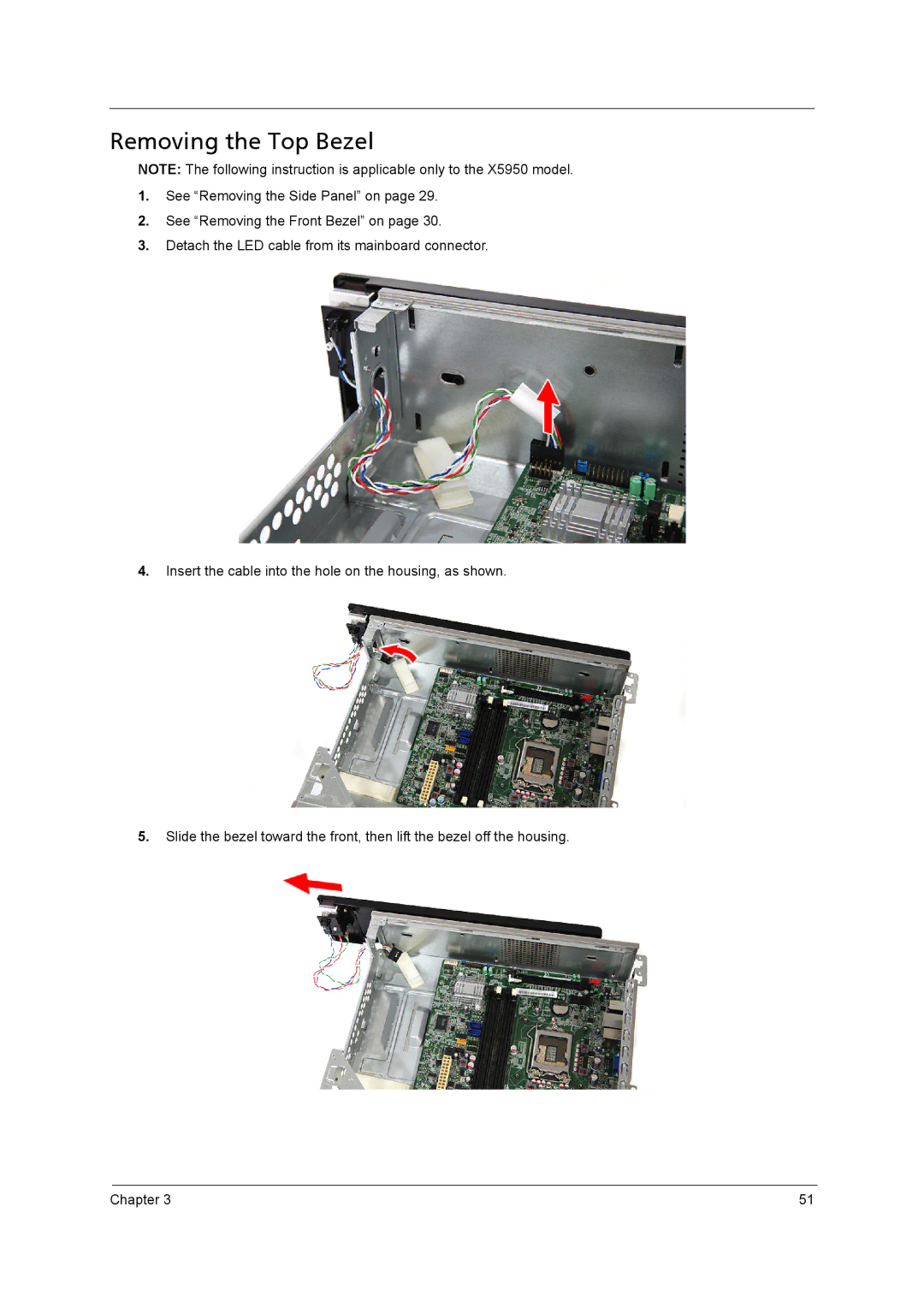 Acer X5950, X3950 manual Removing the Top Bezel 