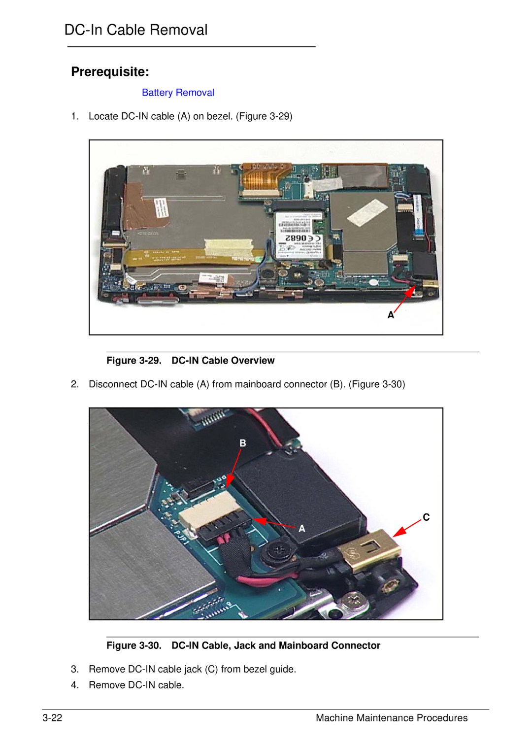 Acer XE.H6RPN.006 manual DC-In Cable Removal, DC-IN Cable Overview 