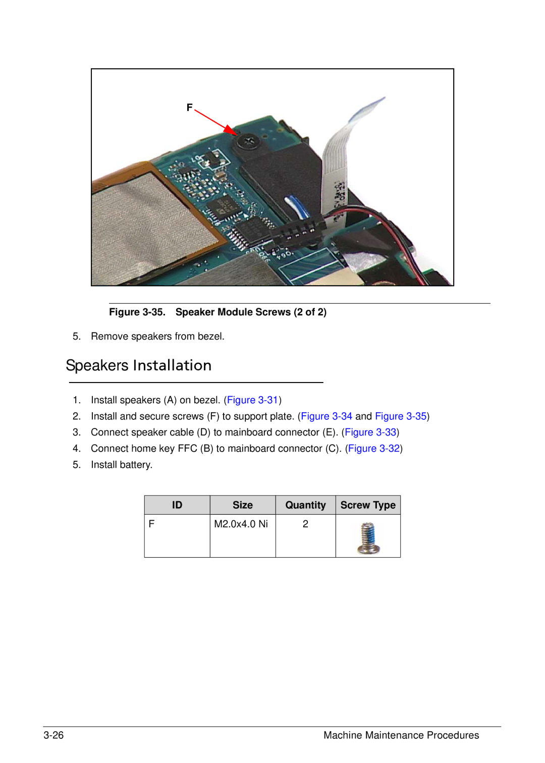 Acer XE.H6RPN.006 manual Speakers Installation, Speaker Module Screws 2 