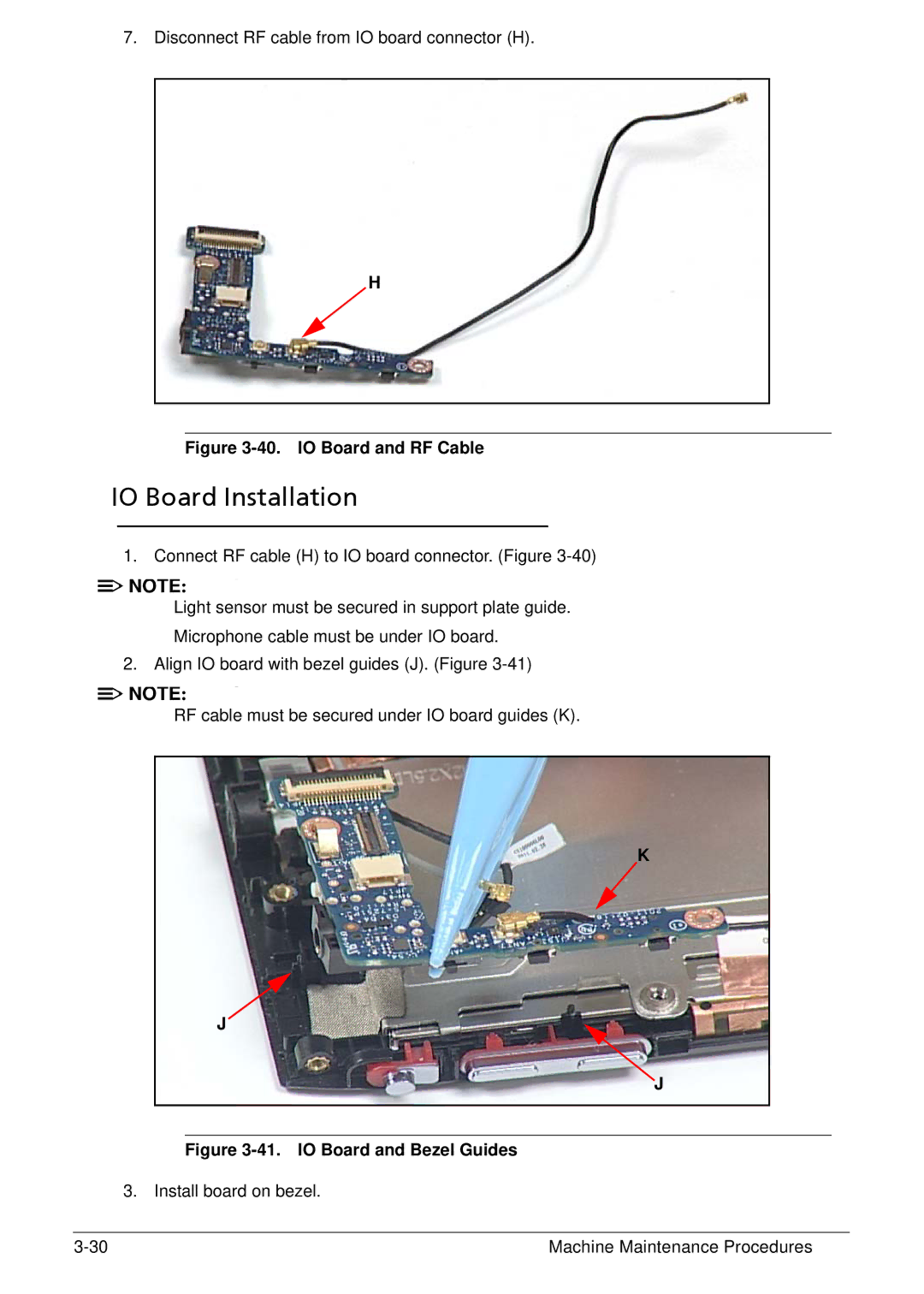 Acer XE.H6RPN.006 manual IO Board Installation, IO Board and RF Cable 