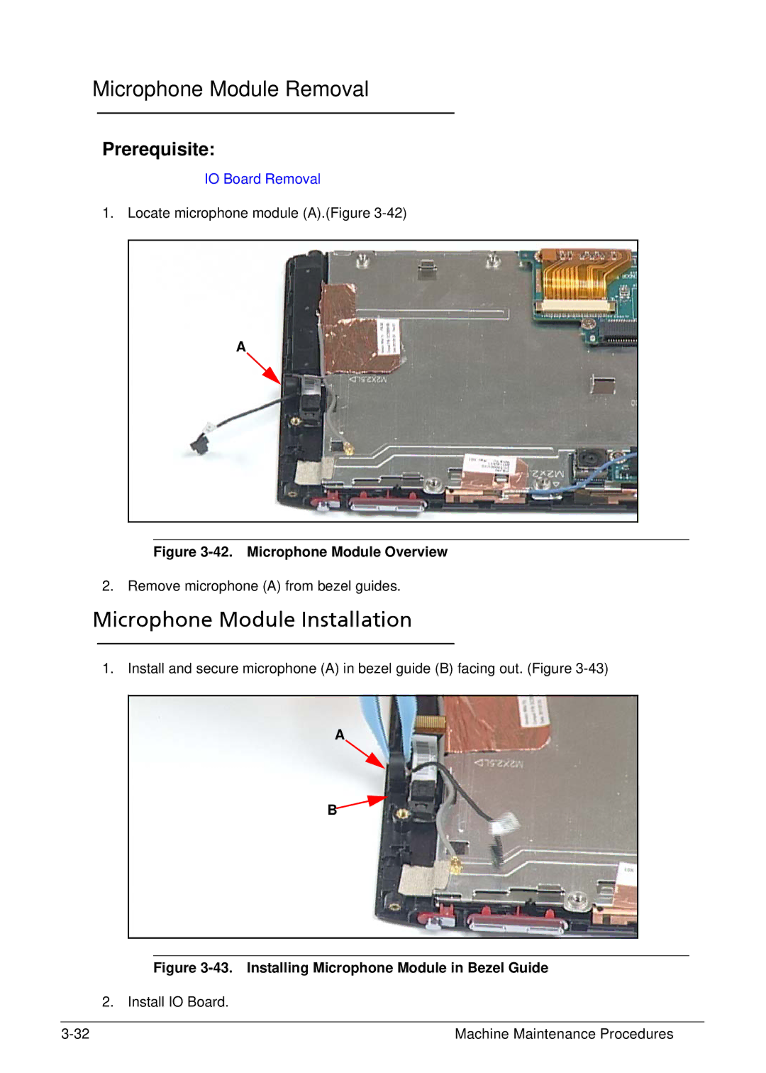 Acer XE.H6RPN.006 manual Microphone Module Removal, Microphone Module Installation 