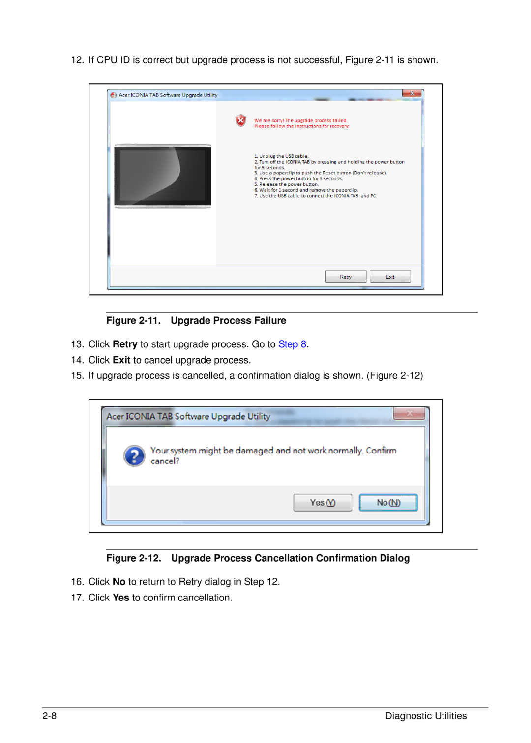 Acer XE.H6RPN.006 manual Upgrade Process Failure 