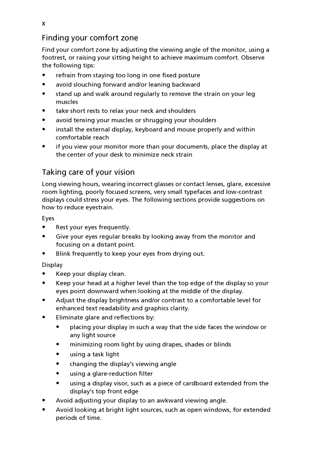 Acer Z03 manual Finding your comfort zone, Taking care of your vision 