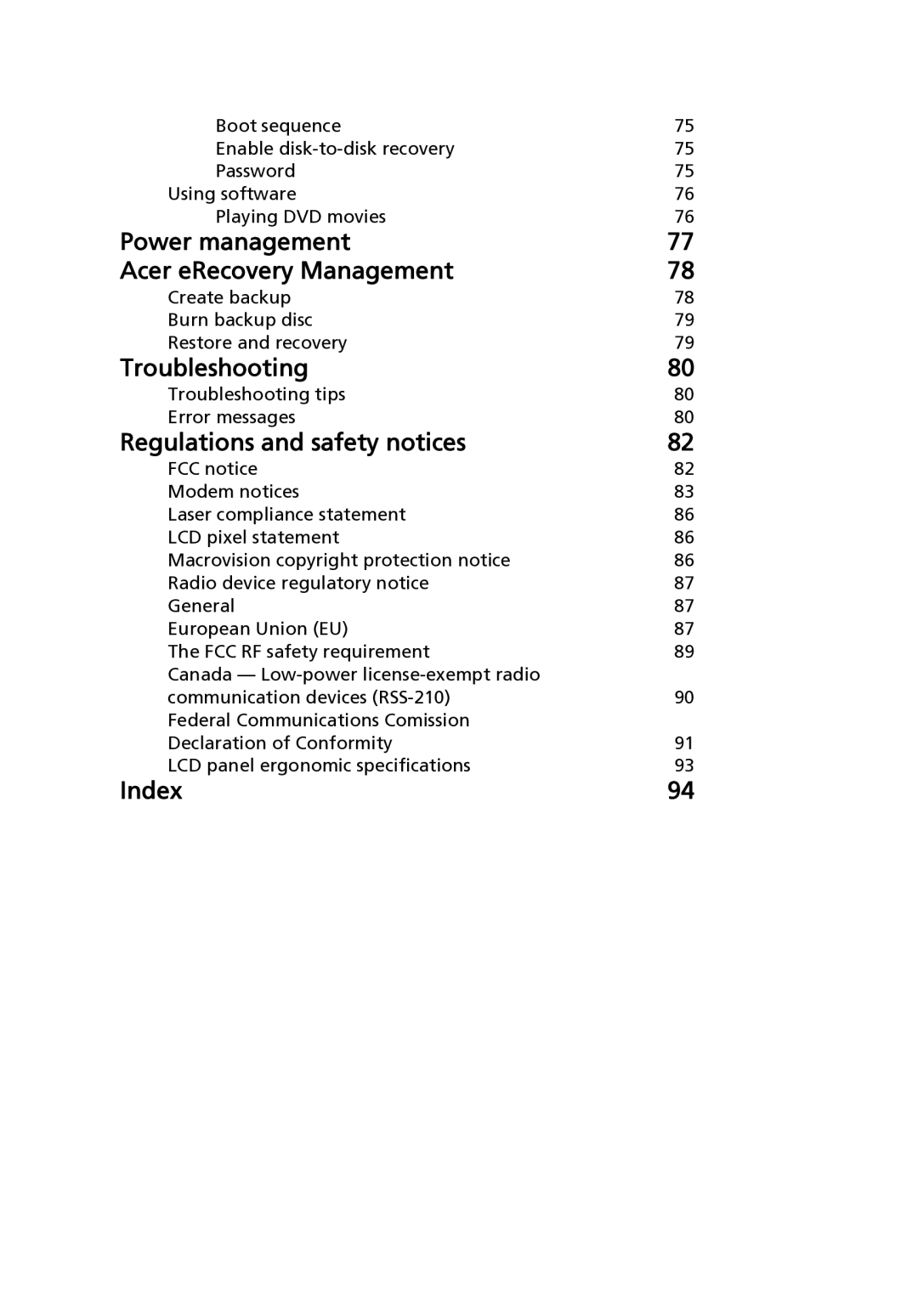 Acer Z03 manual Power management Acer eRecovery Management 