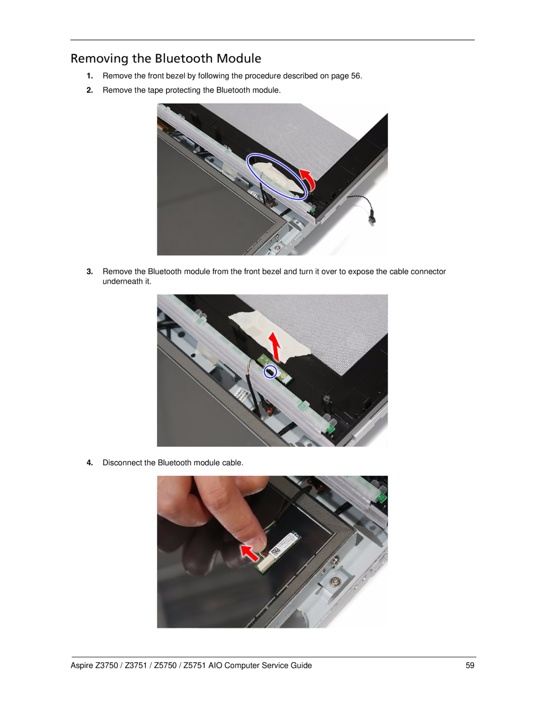 Acer Z5751, Z3751, Z3750, Z5750 manual Removing the Bluetooth Module 