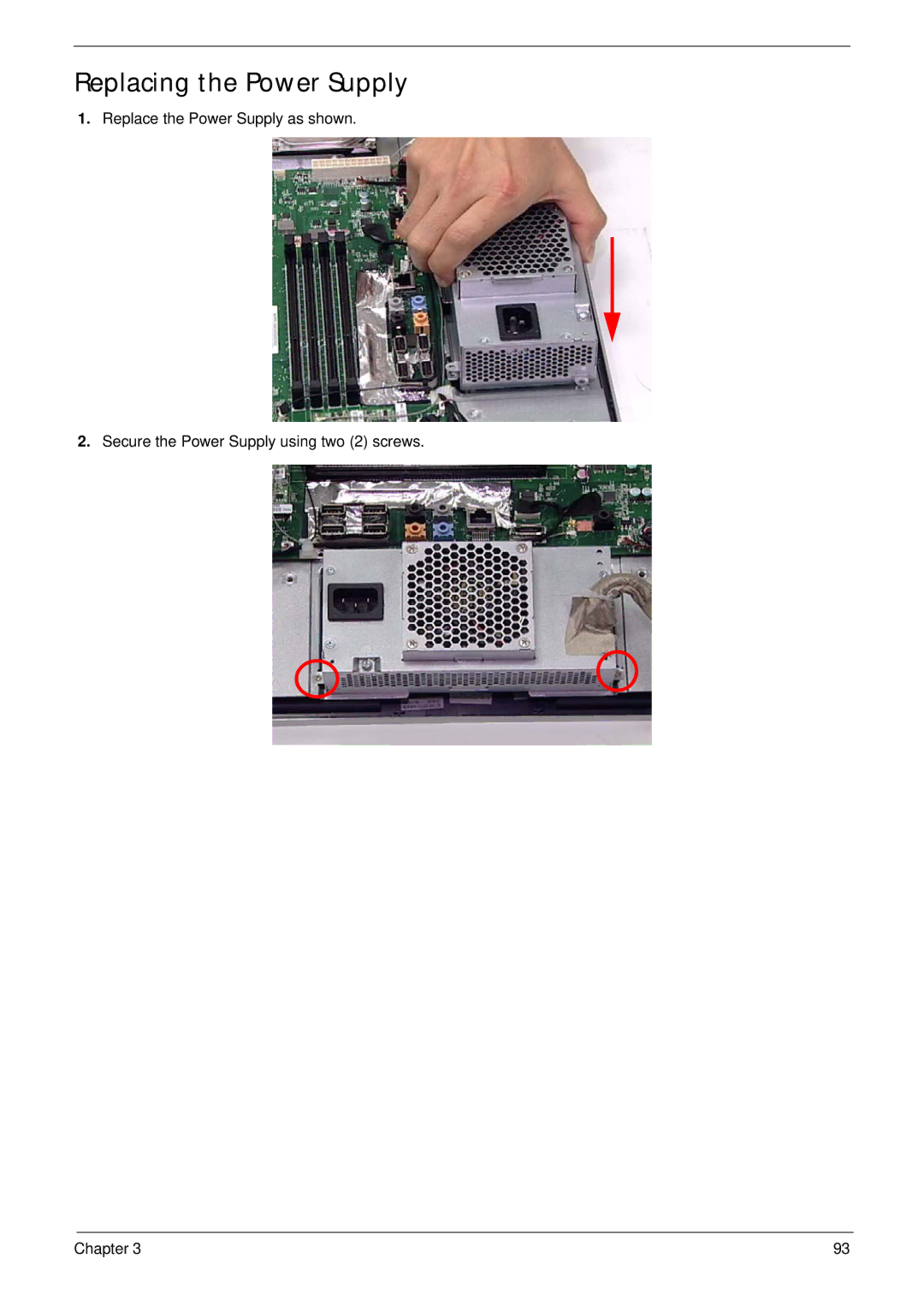 Acer Z5610, Z5600 manual Replacing the Power Supply 