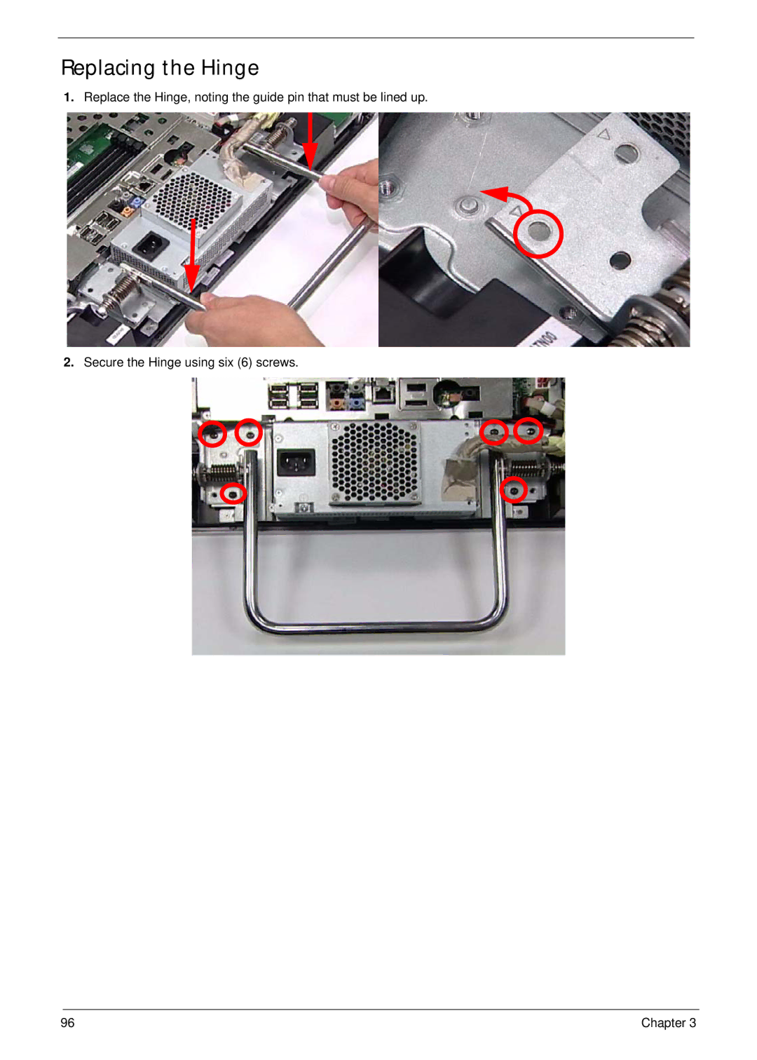 Acer Z5600, Z5610 manual Replacing the Hinge 