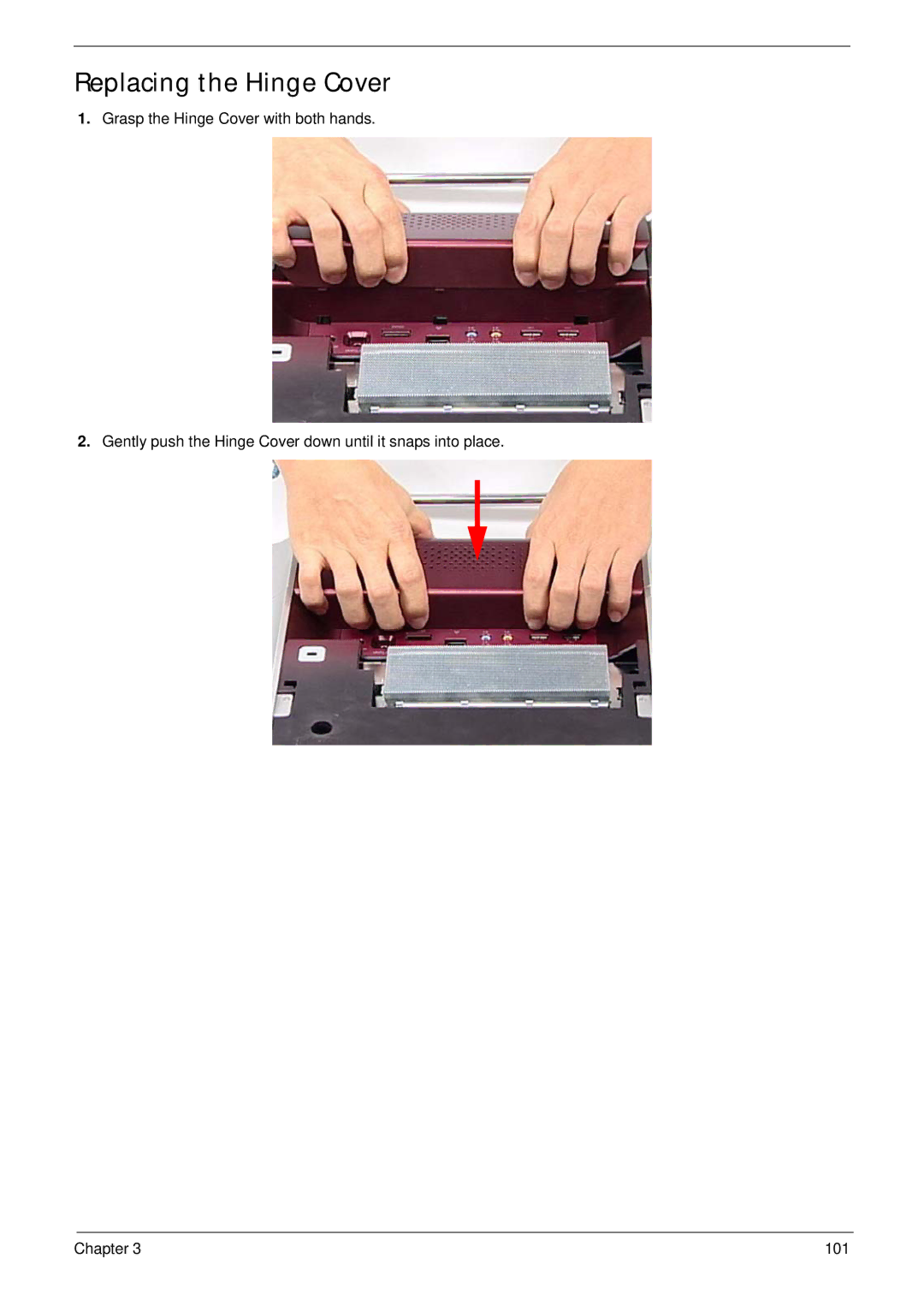 Acer Z5610, Z5600 manual Replacing the Hinge Cover 