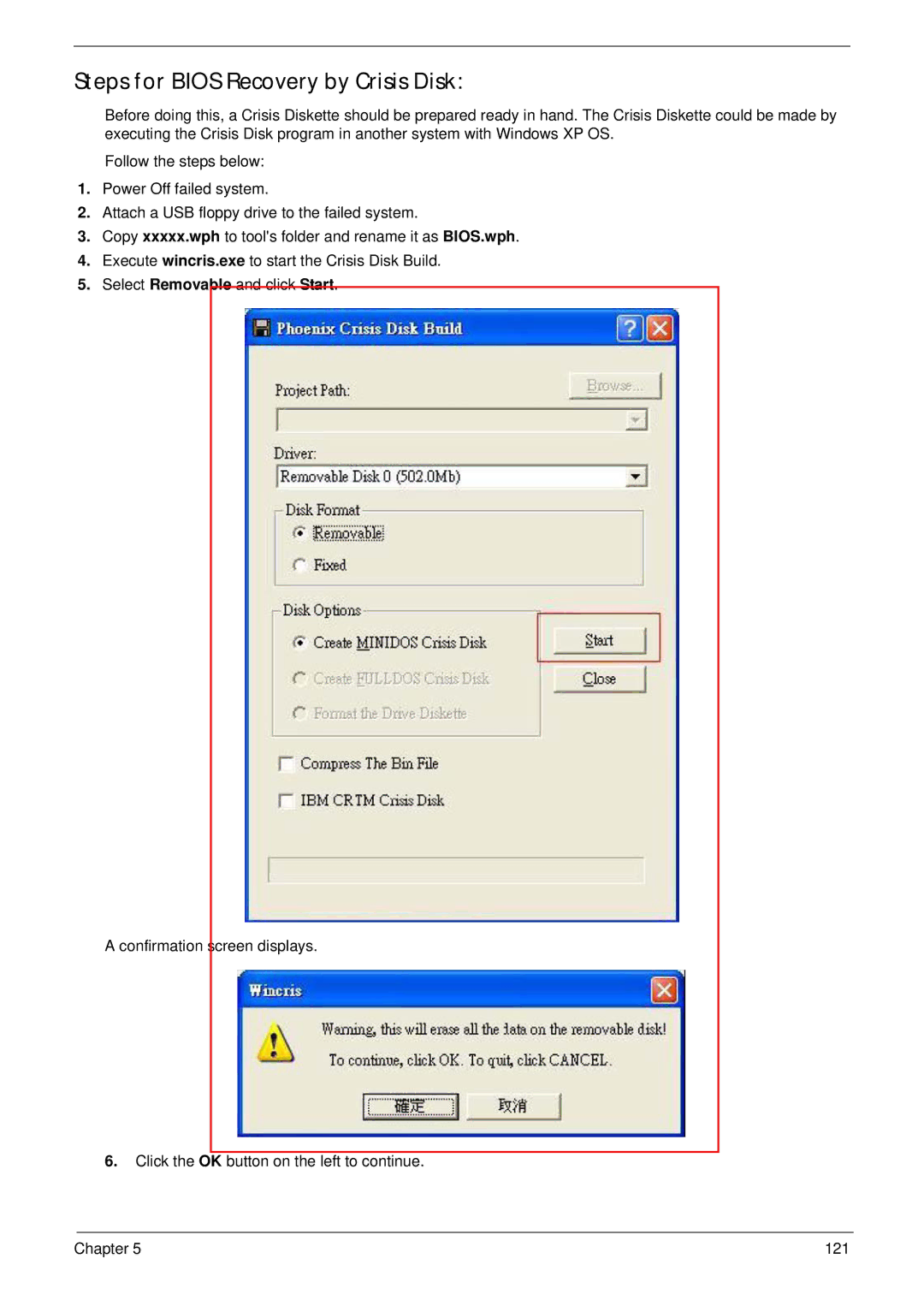 Acer Z5610, Z5600 manual Steps for Bios Recovery by Crisis Disk 