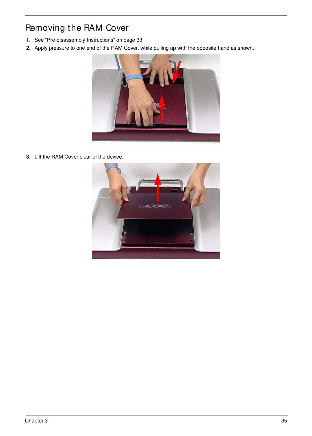 Acer Z5610, Z5600 manual Removing the RAM Cover 