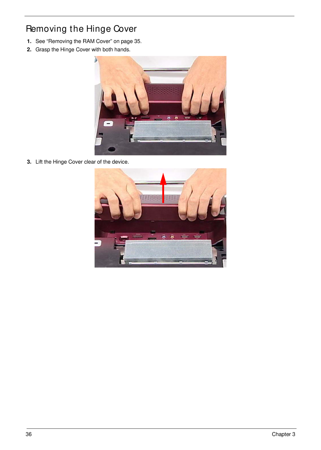 Acer Z5600, Z5610 manual Removing the Hinge Cover 