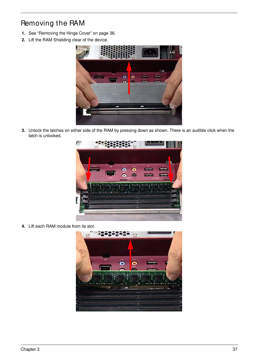 Acer Z5610, Z5600 manual Removing the RAM 