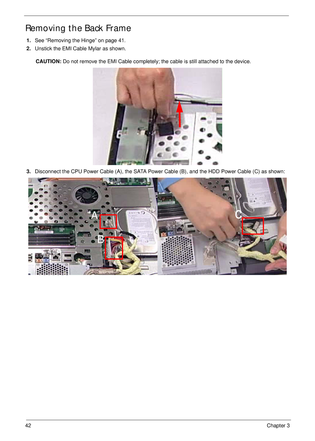 Acer Z5600, Z5610 manual Removing the Back Frame 