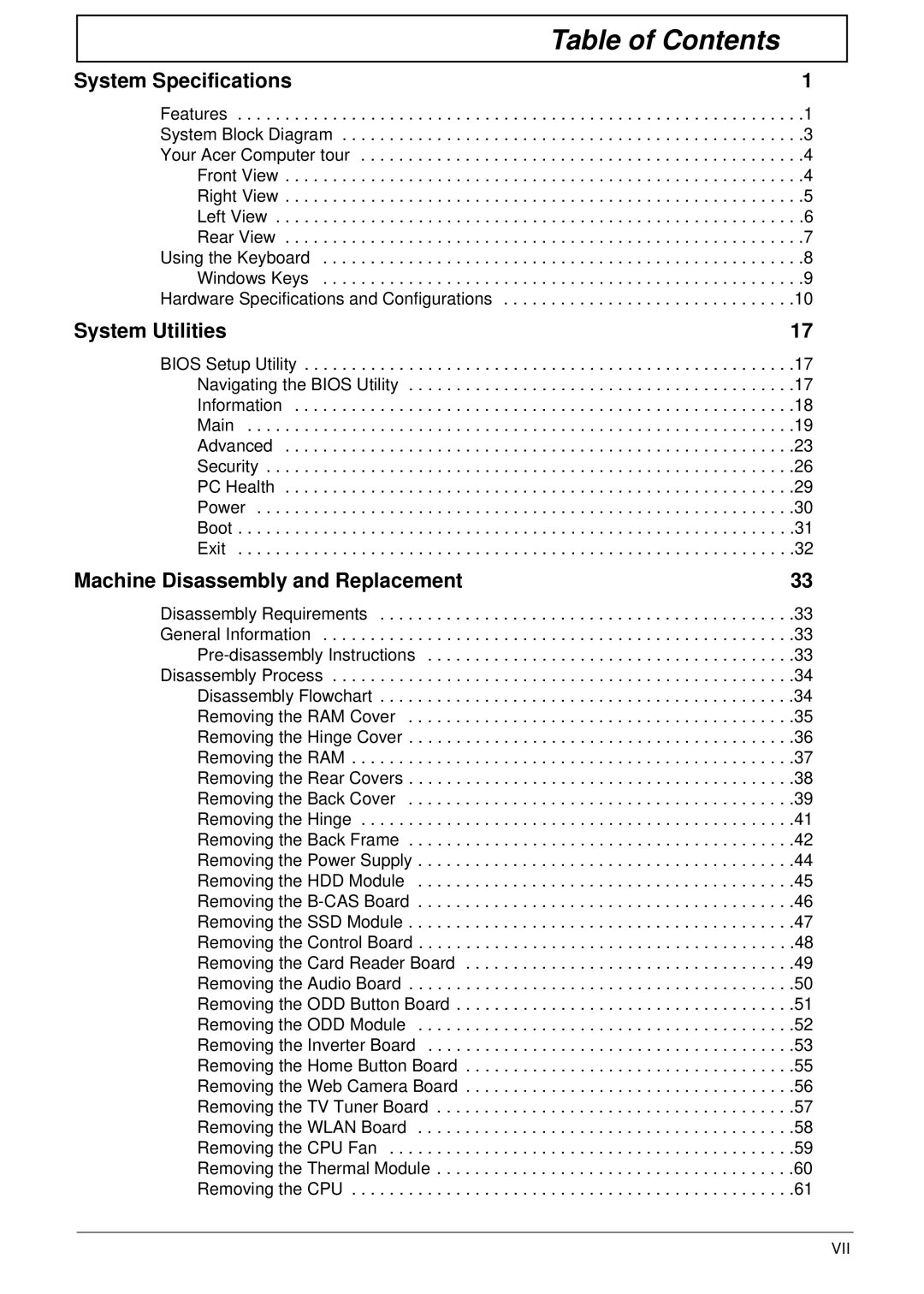 Acer Z5610, Z5600 manual Table of Contents 