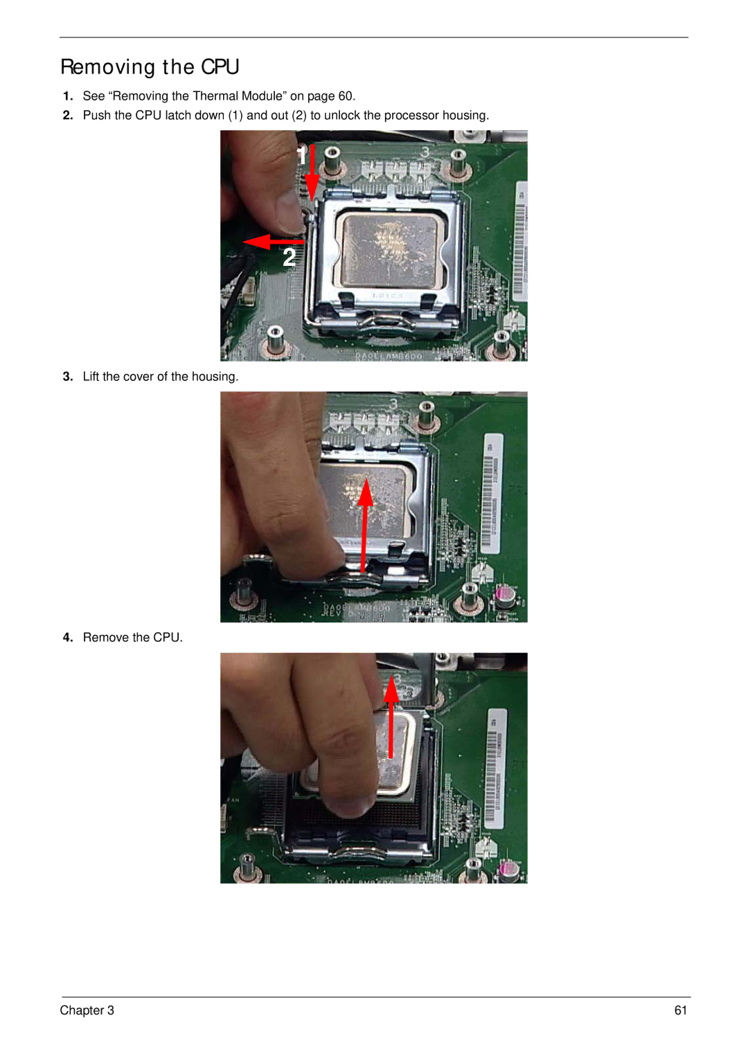 Acer Z5610, Z5600 manual Removing the CPU 