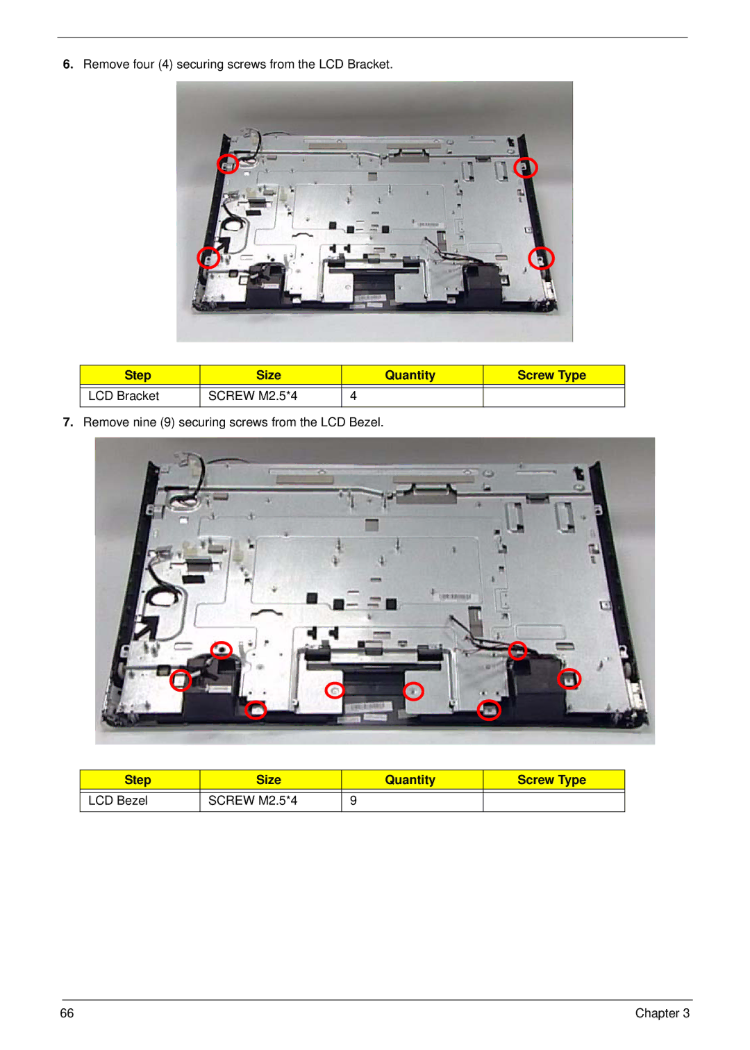 Acer Z5600 Step Size Quantity Screw Type LCD Bracket Screw M2.5*4, Step Size Quantity Screw Type LCD Bezel Screw M2.5*4 