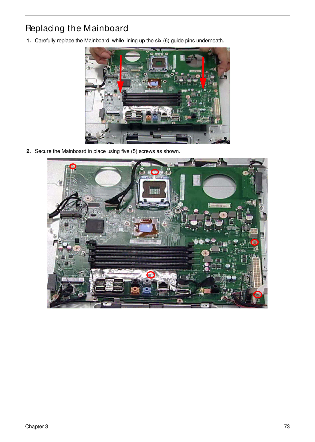 Acer Z5610, Z5600 manual Replacing the Mainboard 