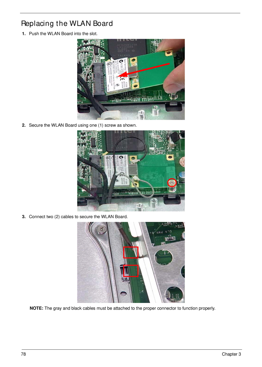 Acer Z5600, Z5610 manual Replacing the Wlan Board 