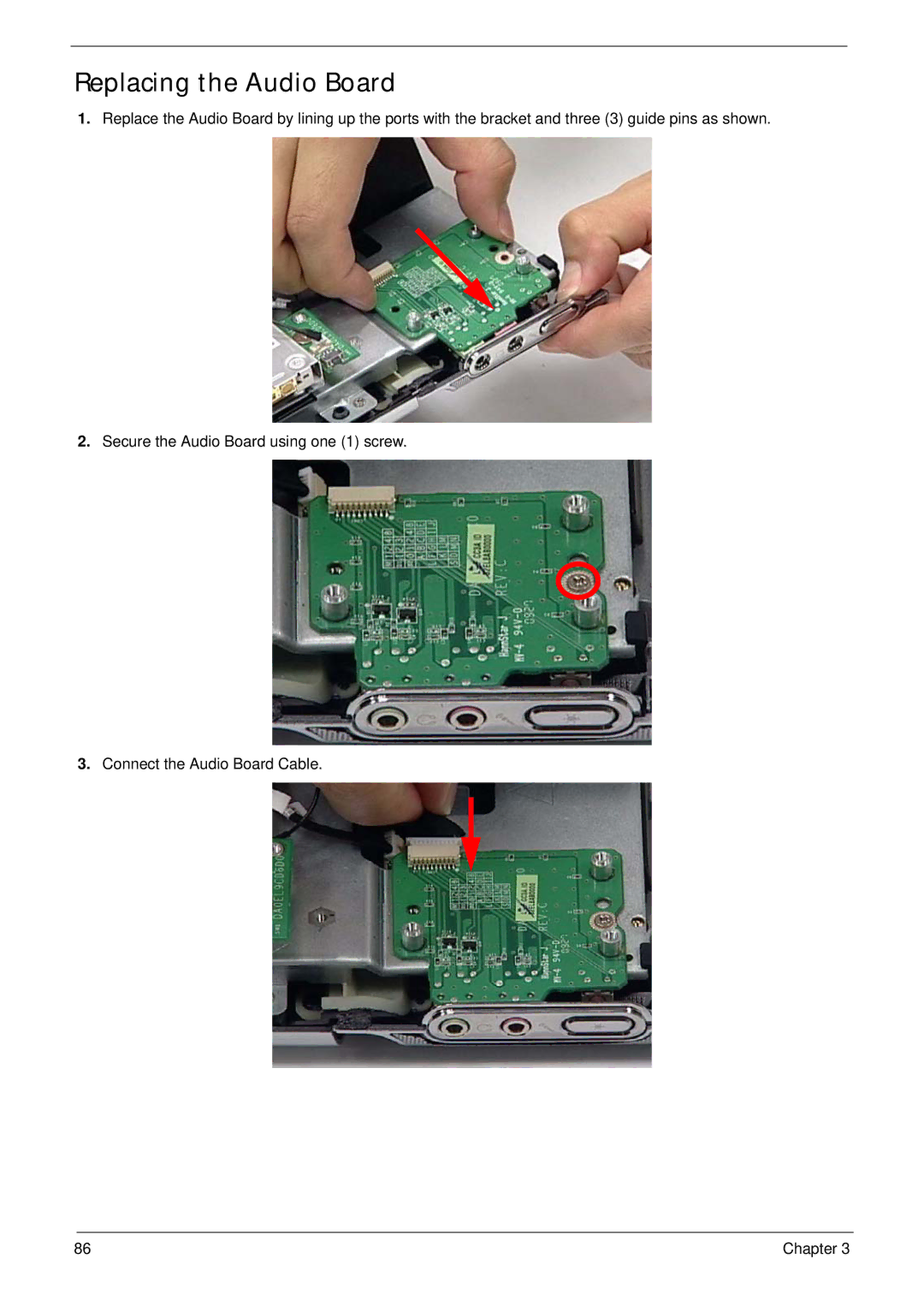 Acer Z5600, Z5610 manual Replacing the Audio Board 