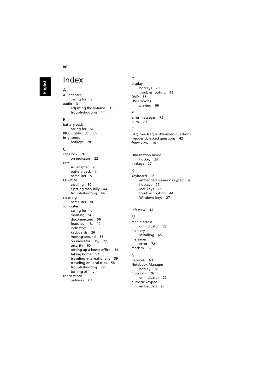 Acer ZB3, 3660 manual Index, Cd-Rom 