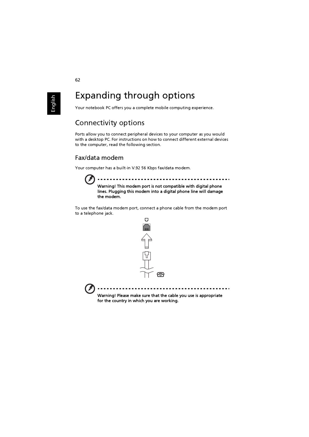 Acer ZB3, 3660 manual Expanding through options, Connectivity options, Fax/data modem 