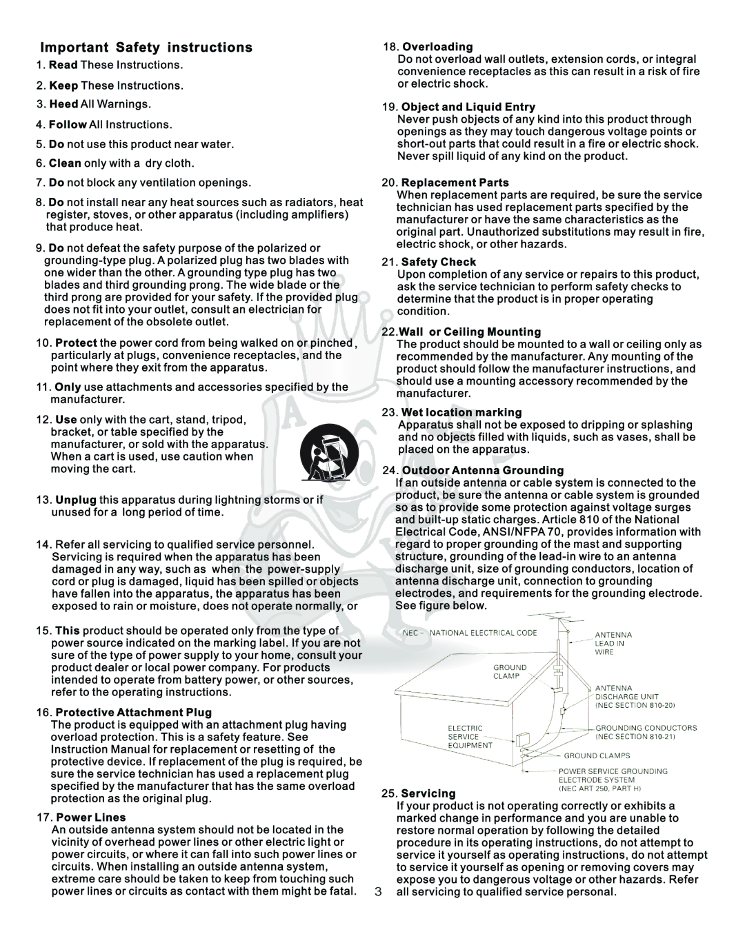 Acesonic AM-145 user manual Important Safety instructions 