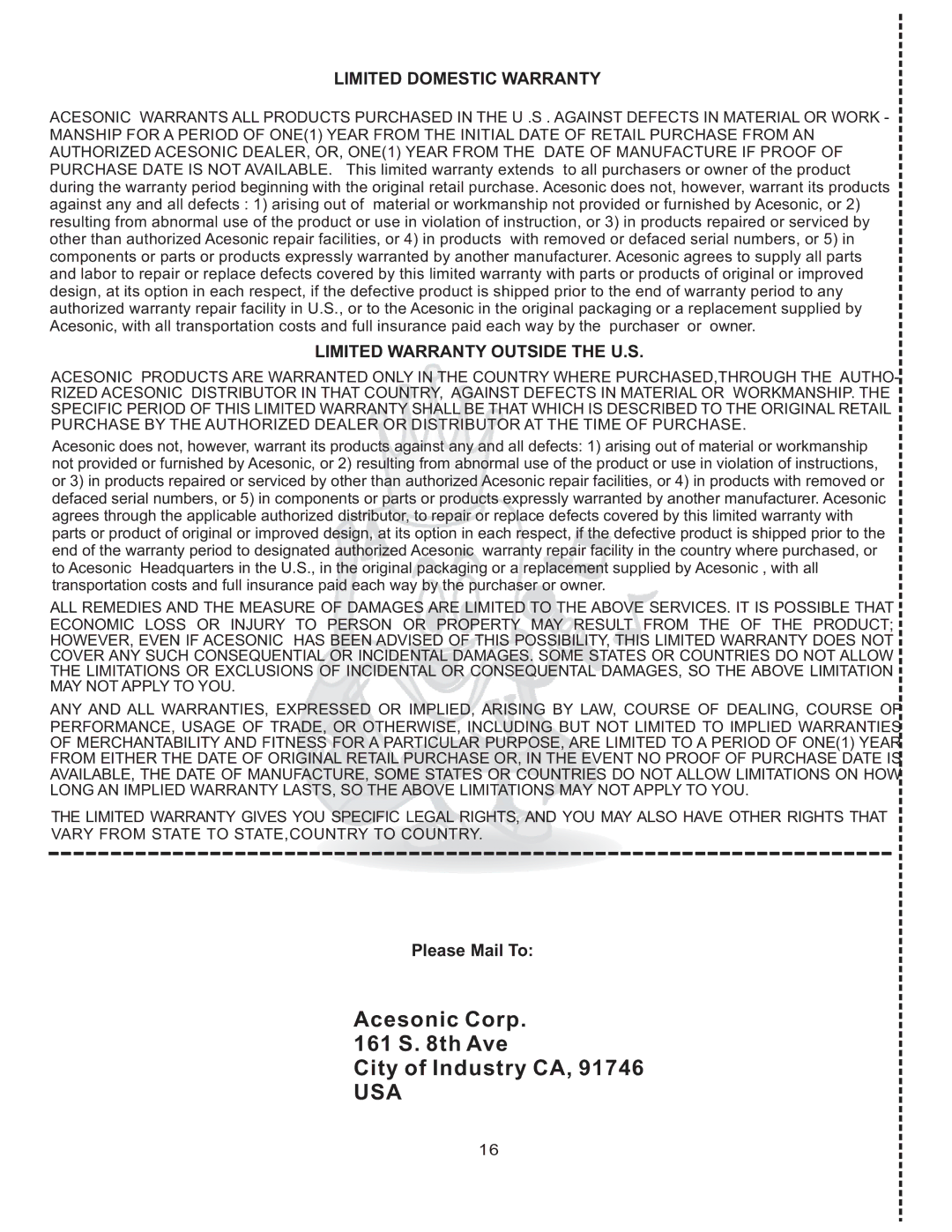 Acesonic AM-825 user manual Usa 