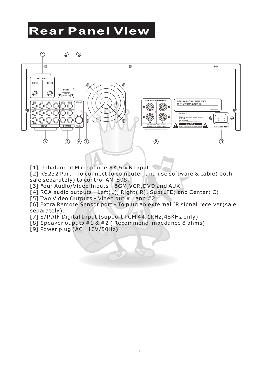 Acesonic AM-898 user manual Rear Panel View 