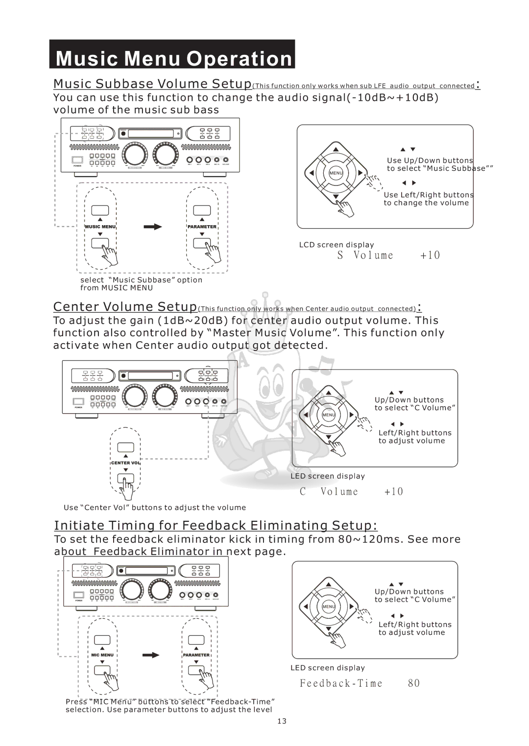 Acesonic AM-898 user manual Initiate Timing for Feedback Eliminating Setup, Volume 