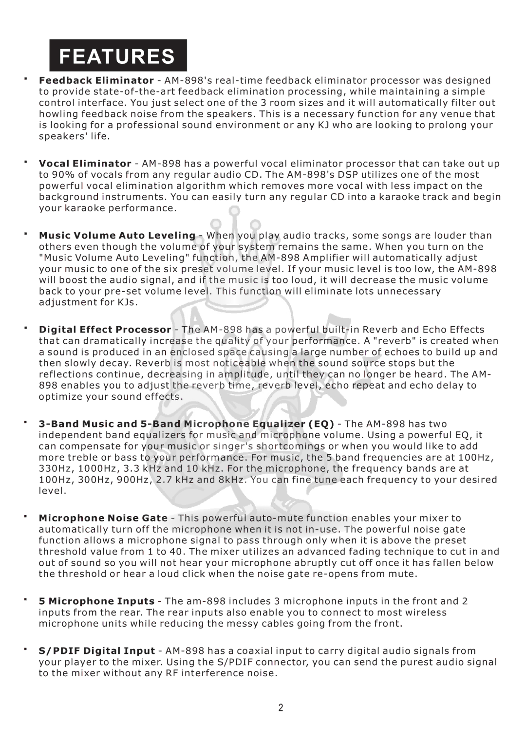 Acesonic AM-898 user manual Features 