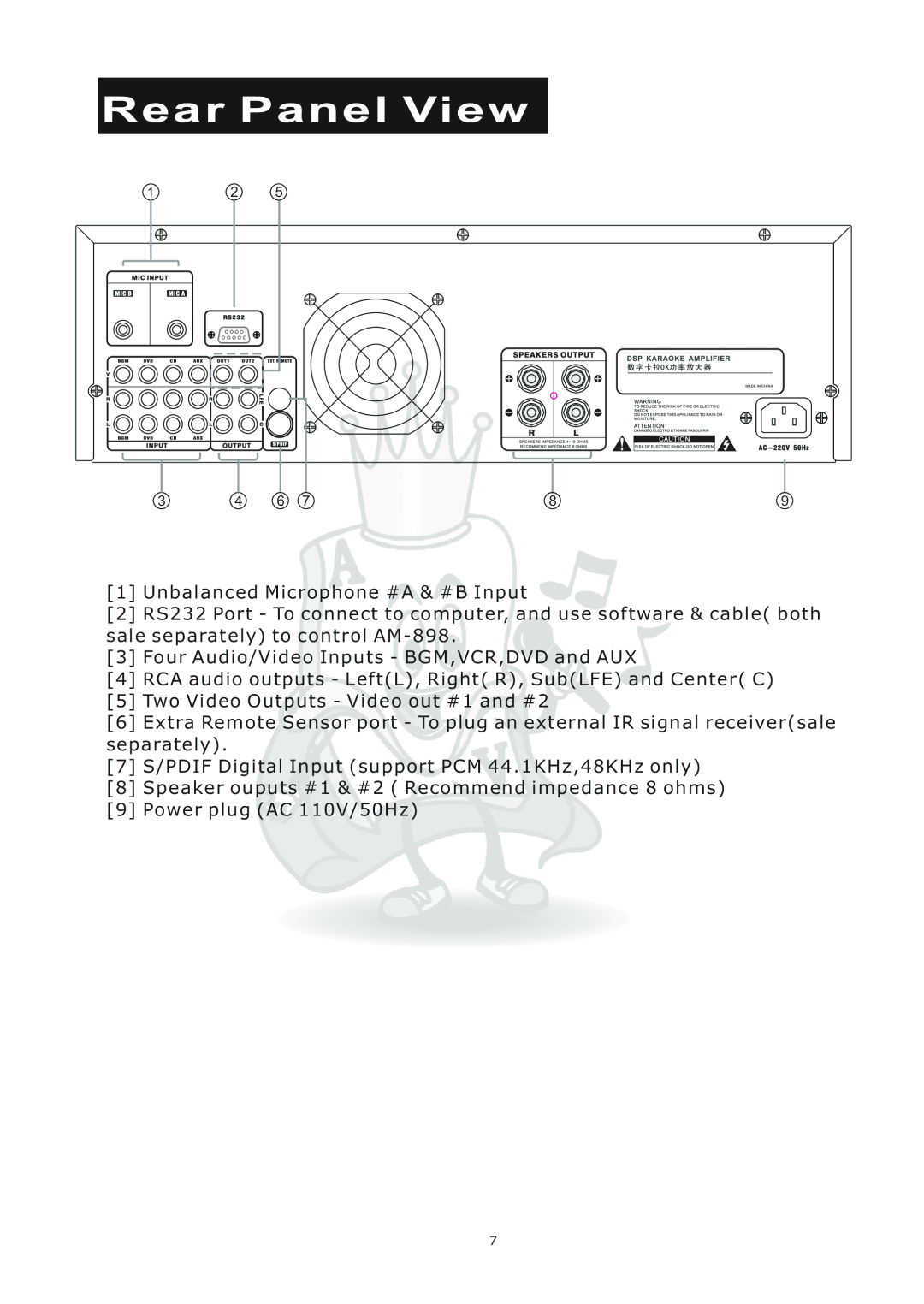Acesonic AM-898 user manual Rear Panel View 