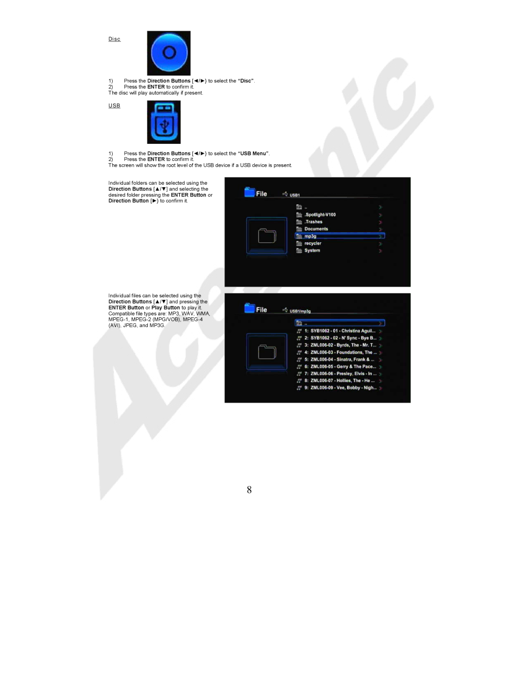 Acesonic BDK-2000 user manual Disc 