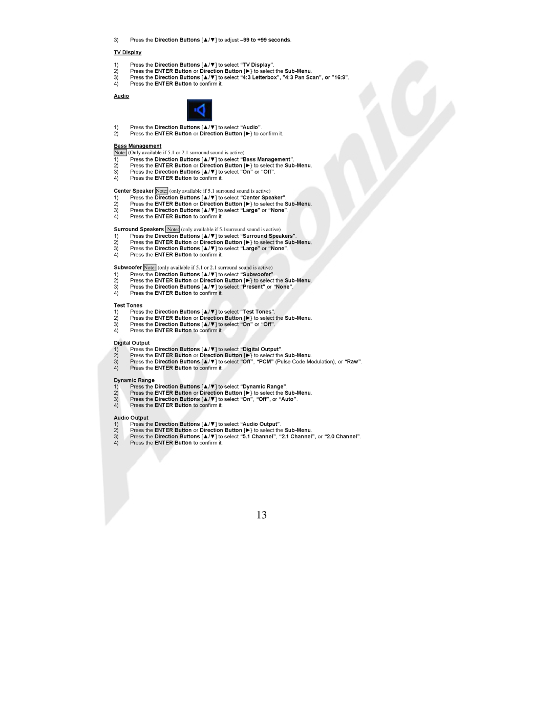 Acesonic BDK-2000 user manual Note Only available if 5.1 or 2.1 surround sound is active 