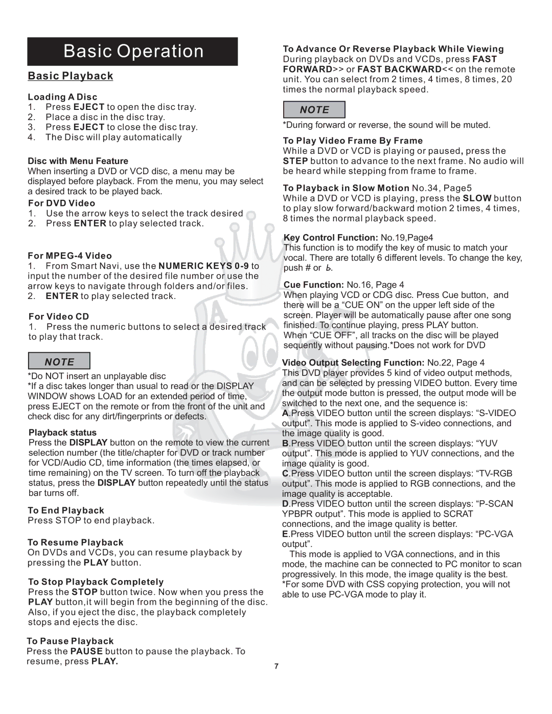 Acesonic DGX-109 user manual Basic Operation, Basic Playback 