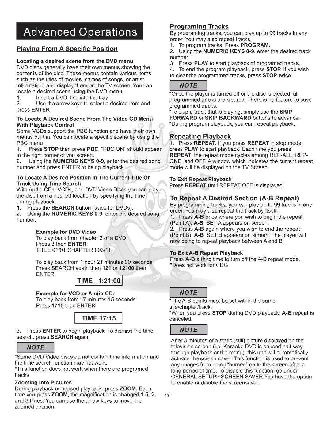 Acesonic DGX-109 user manual Advanced Operations 