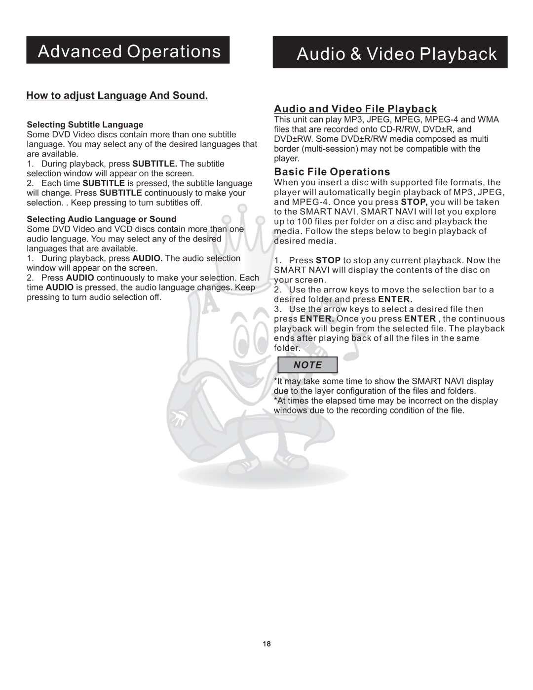 Acesonic DGX-109 Advanced Operations Audio & Video Playback, How to adjust Language And Sound, Basic File Operations 