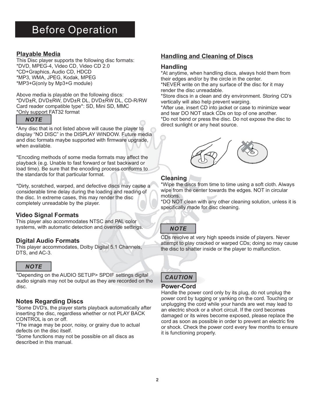 Acesonic DGX-109 user manual Before Operation 